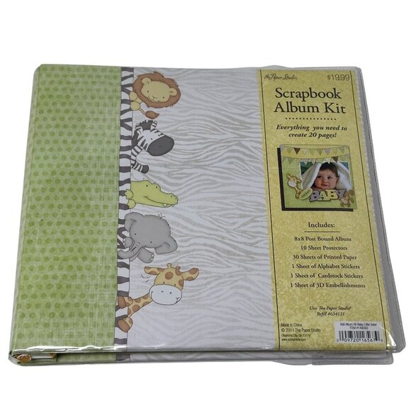 Paper Studio Safari Baby Scrapbook Kit 8x8 Album Stickers Embellishments NIP - Picture 4 of 16